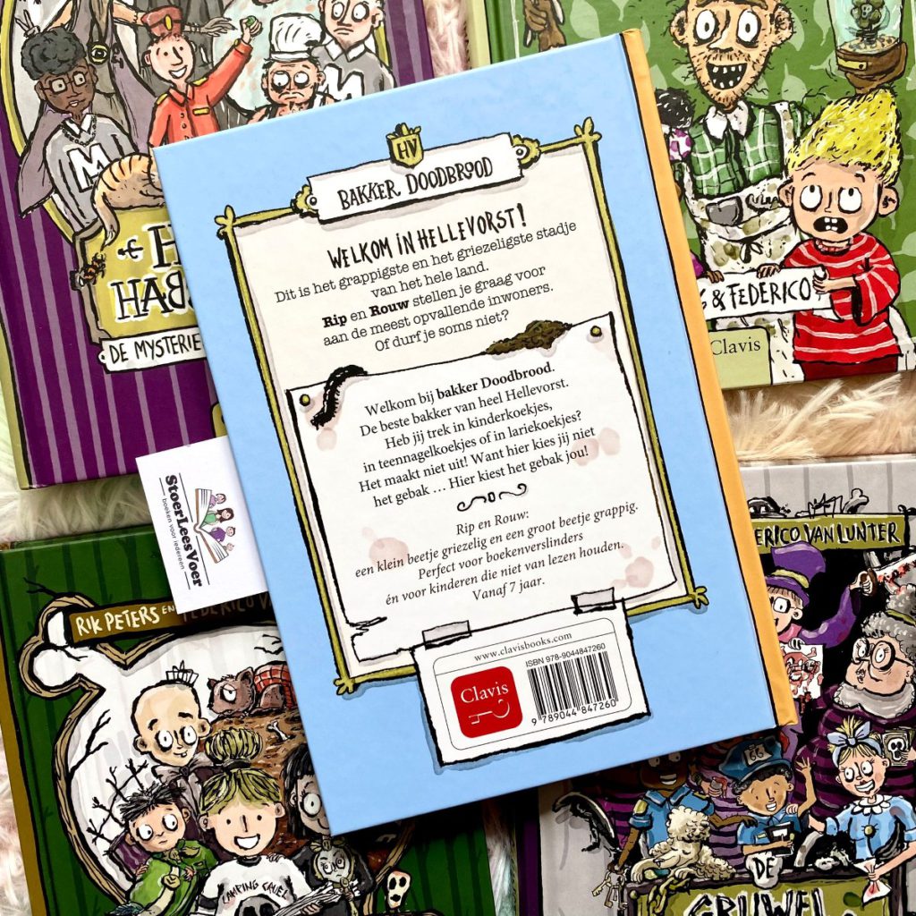 Bakker Doodbrood rip en rouw federico van lunter en rik peeters uitgeverij clavis jeugdboek griezelen en humor achterkant synopsis achterflap boek boekenserie over hellevorst