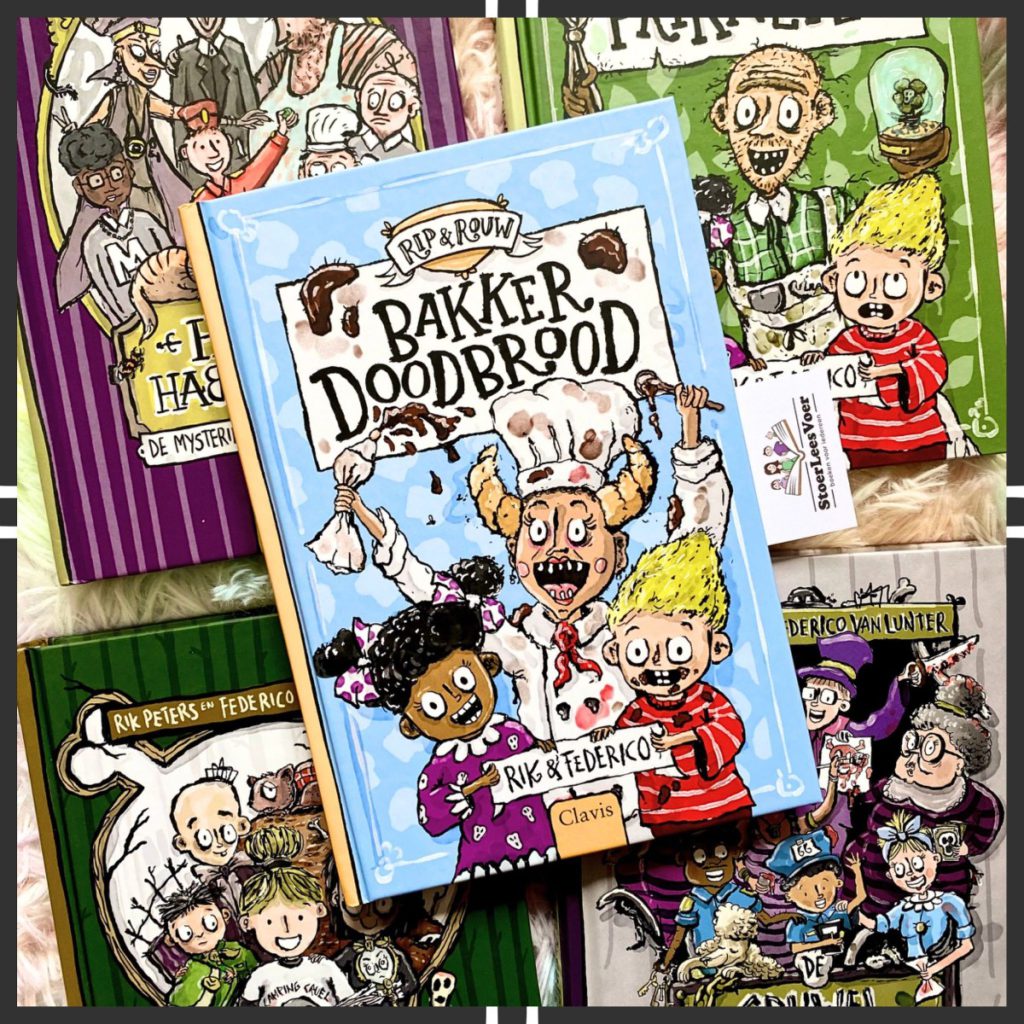 Bakker Doodbrood rip en rouw federico van lunter en rik peeters uitgeverij clavis jeugdboek griezelen en humor voorkant cover kader boek boekenserie over hellevorst