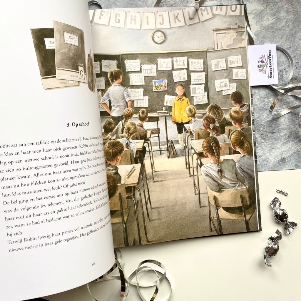 torben kuhlmann de vier windstreken uitgever prentenboek prent klas kinderen kleur tekening de grijze stad