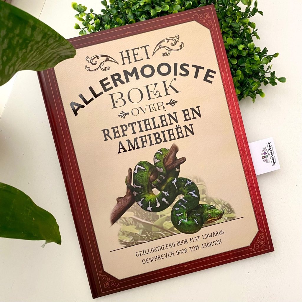 Het allermooiste boek over reptielen en amfibieën voorkant cover kader omslag boek weetjesboek