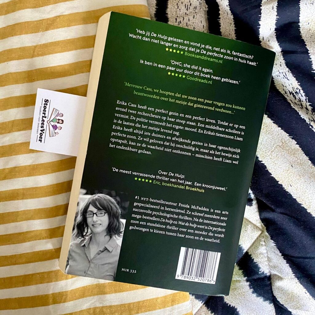 De perfecte zoon achterkant boek psychologische thriller van freida mcfadden omslag cover achterflap samenvatting synopsis