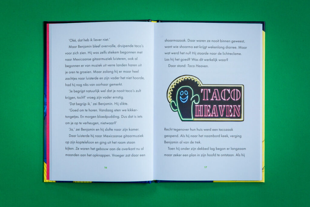 bladspiegel 1/3 er opent een nieuw taco restaurant vlakbij, tekst met kleine illustratie