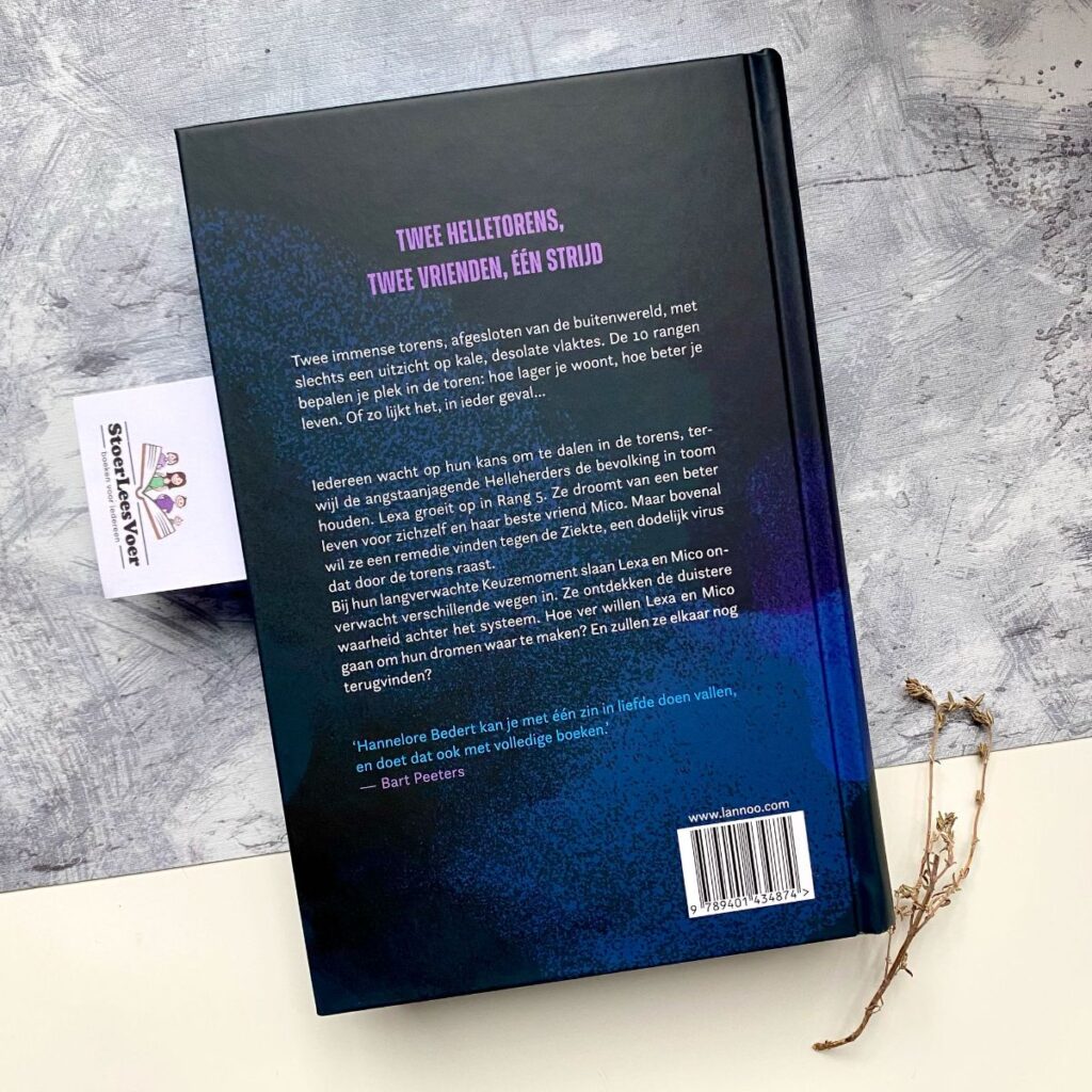 De Helletorens tweelingbloed Hannelore Bedert dystopie deel 1 achterkant achterflap synopsis samenvatting cover omslag kaft boek