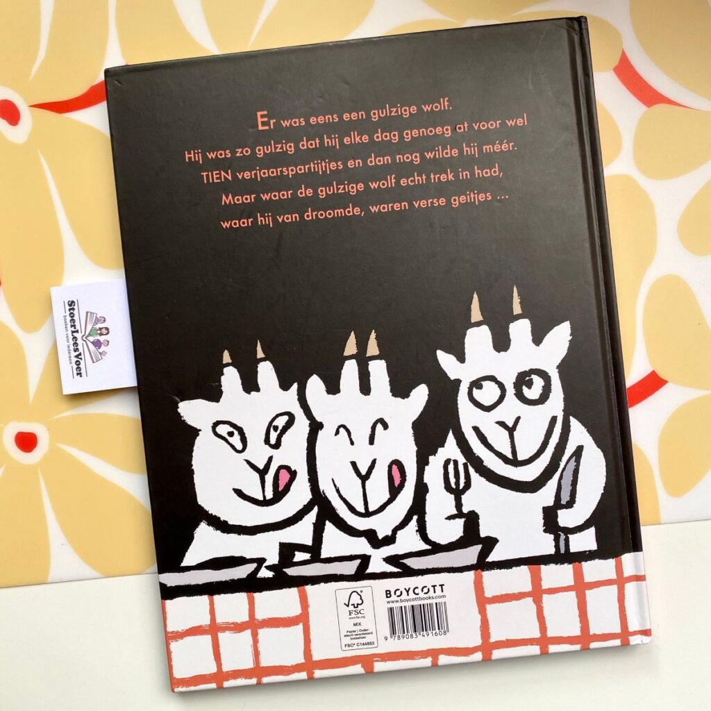 De gulzige wolf achterkant achterflap synopsis samenvatting cover omslag prentenboek timothy knapman jean jullien