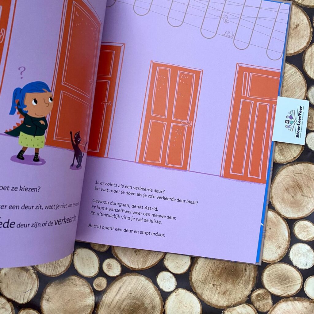 filosofisch prentenboek deur nancy kers meisje blauw haar kat deuren