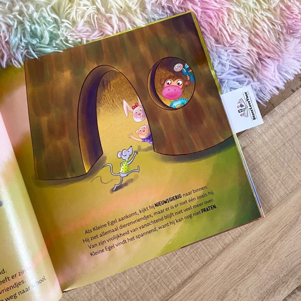 tekst illustratie zonder woorden sanne van mulligen danielle schothorst dieren in boomstam op school