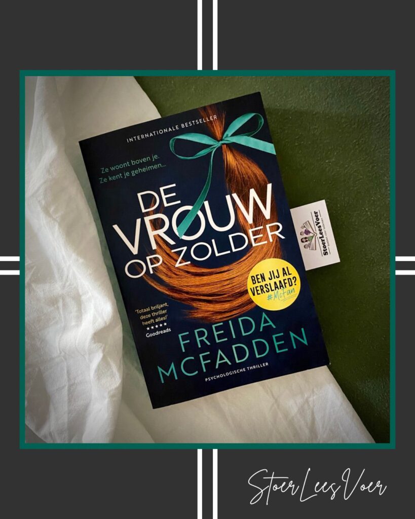 De vrouw op zolder frieda mcfadden voorkant cover omslag kaft thriller haarlok met groene strik