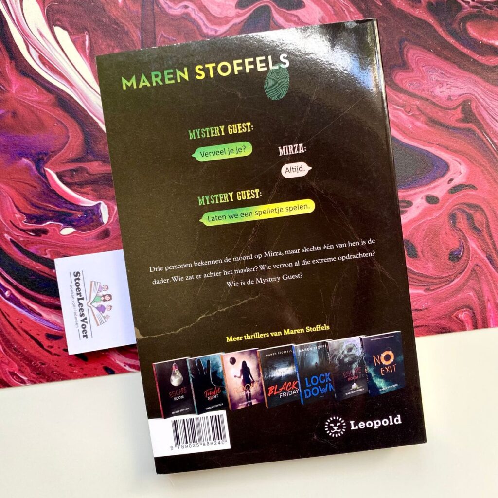 Mystery Guest achterkant achterflap synopsis samenvatting cover omslag kaft maren stoffels thriller