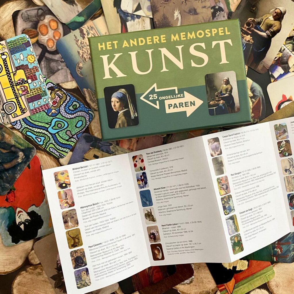 Het andere memospel kunst vind de 25 ongelijke paren doosje voorkant kaartjes memory