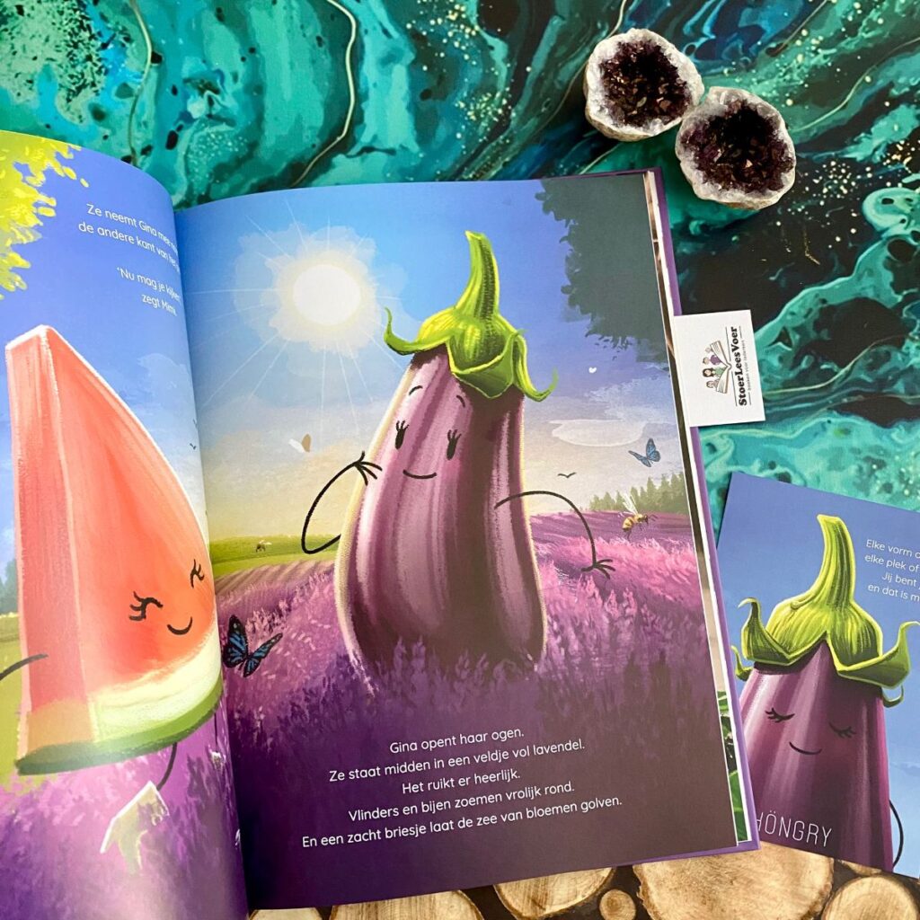 gina aubergine weer blij door watermeloen prentenboek zelfbeeld