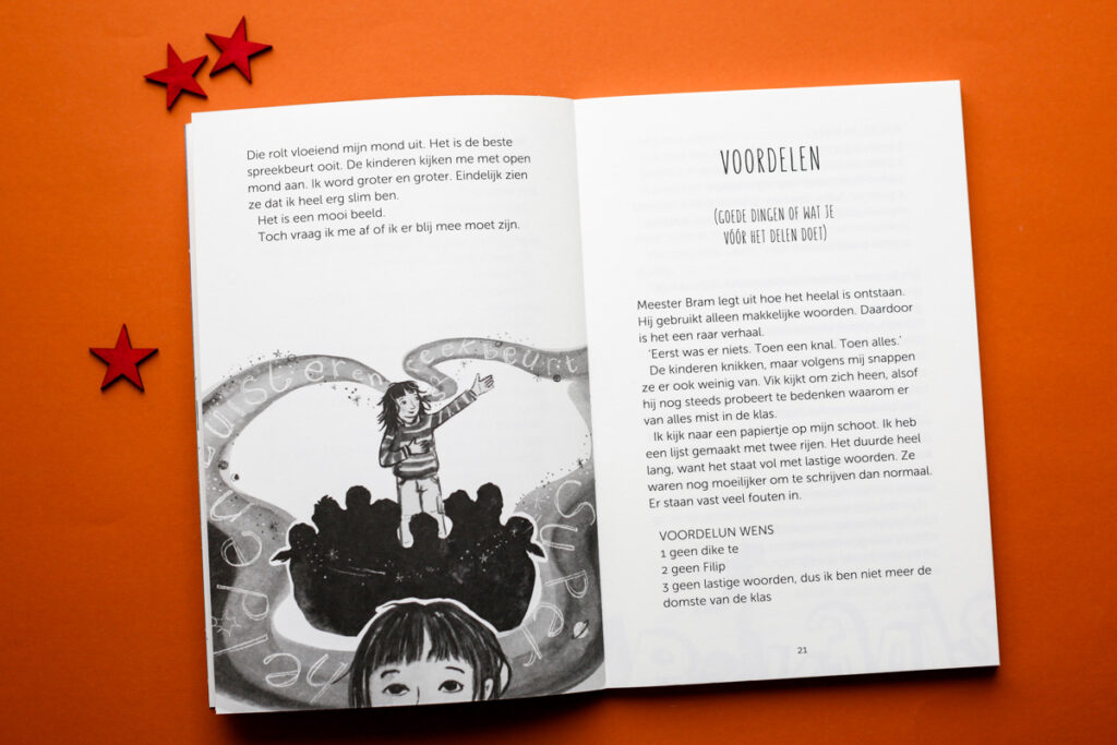 bladspiegel 2/2 pagina 20 en 21 met grote illustratie dat filmpje in het hoofd laat zien. En hoofdstuk titel waarbij telkens 2 betekenissen worden gegeven.