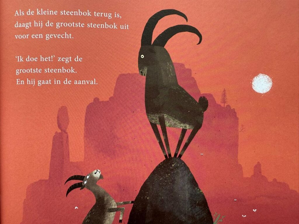 op de top, steenbok bovenop een berg