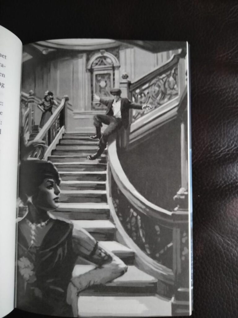 eerste bladzijde en illustratie de ondergang van de titanic