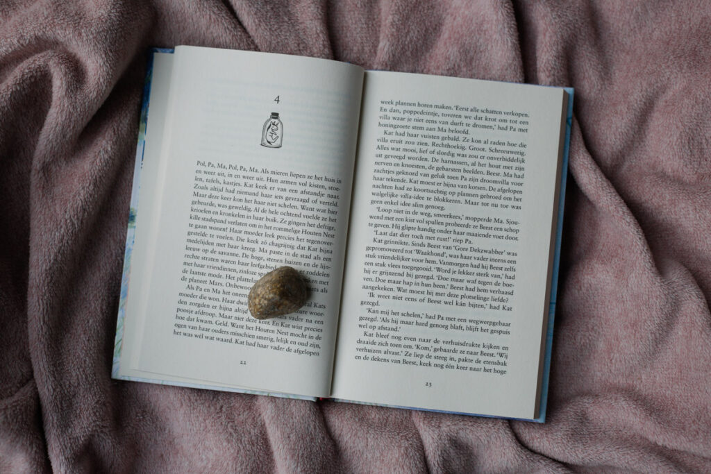 bladspiegel alleen tekst en kiezel steen