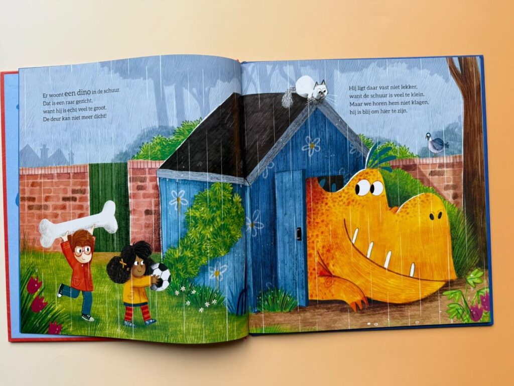 kinderen bij een dinosaurus