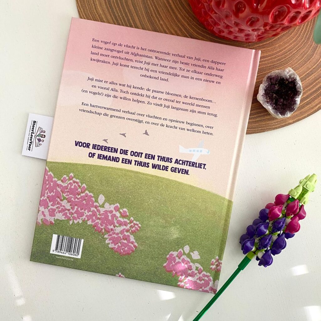 Een vogel op de vlucht achterkant achterflap synopsis samenvatting cover omslag kaft prentenboek