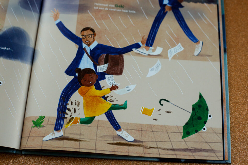 illustratie van de gehaaste man in botsing met een kind