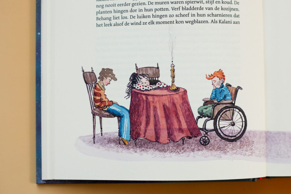 illustratie door Marieke Nelissen, Kalani, Essie en Sim