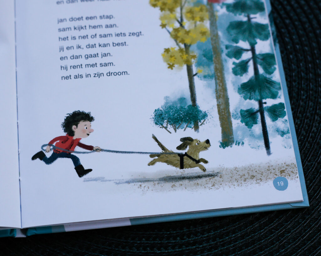 jan en sam naar het bos, kleine illustratie op bladspiegel