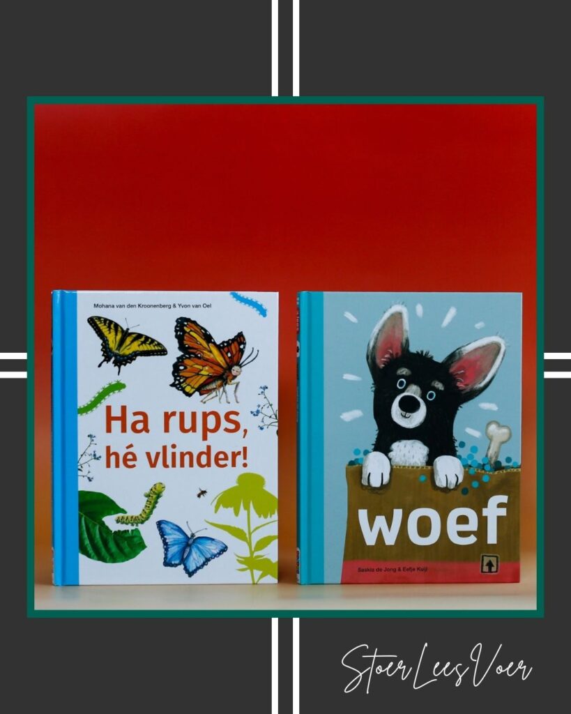voorkant van Woef en Ha rups he vlinder met StoerLeesVoer kader