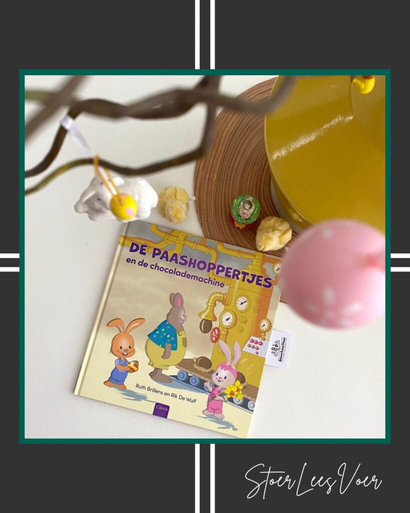 De paashoppertjes en de chocolademachine voorkant cover omslag kaft prentenboek pasen