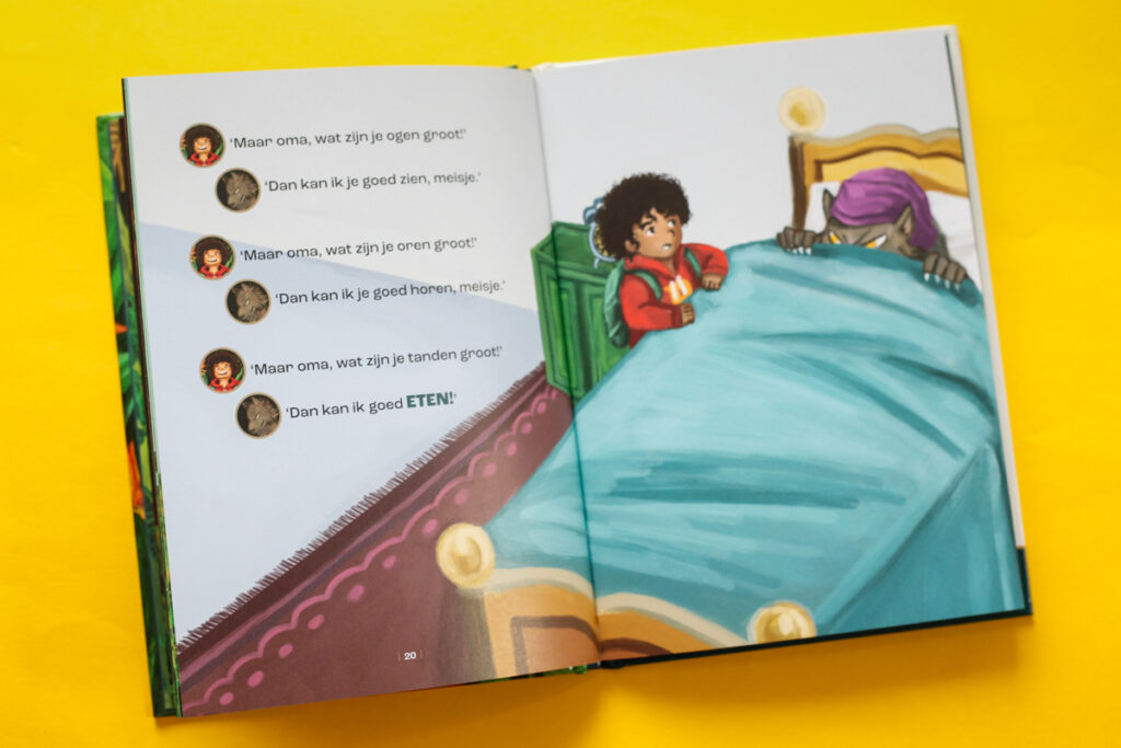 de wolf ligt in bed zoals in het bekende sprookje